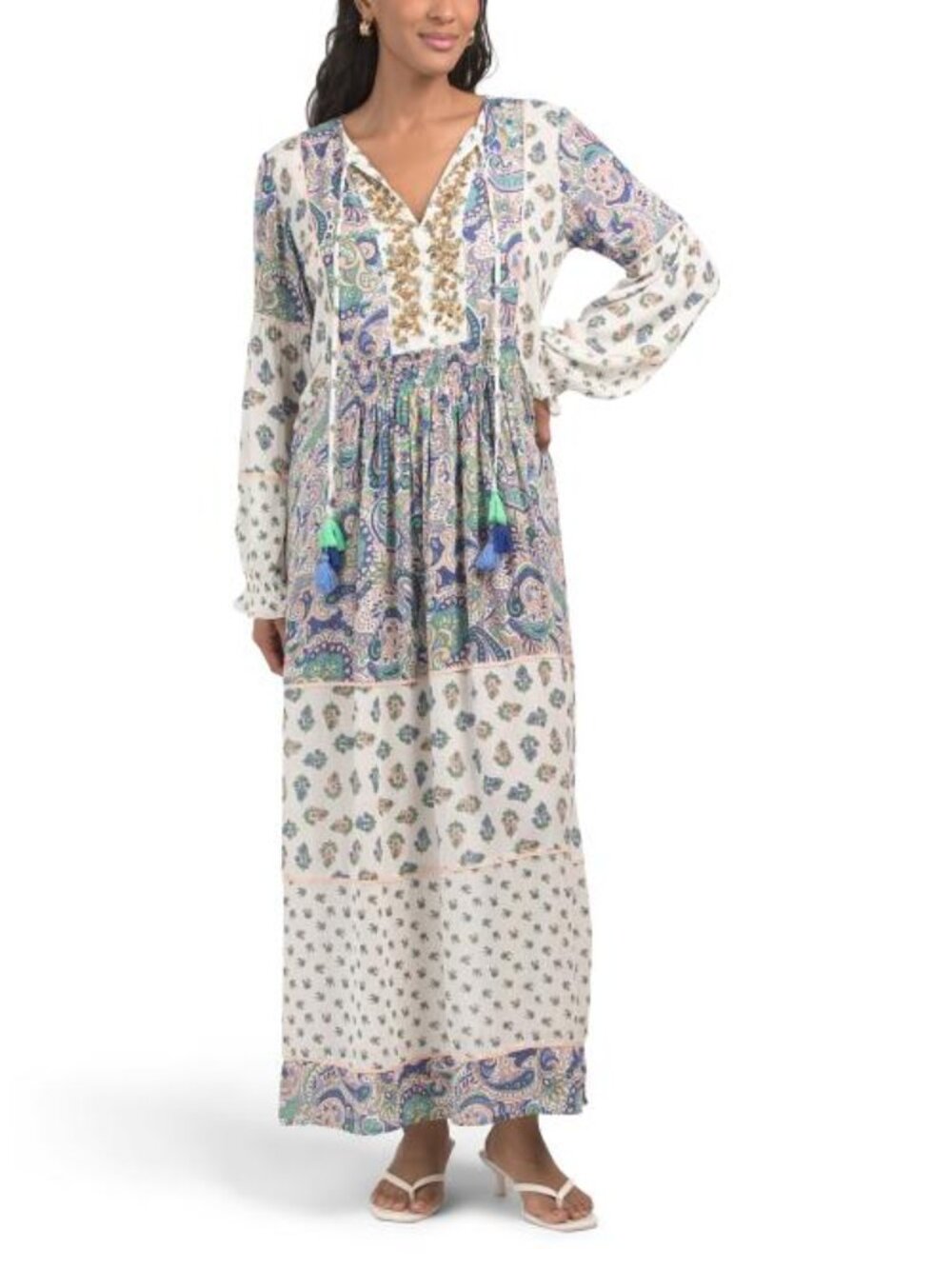 MISS JUNE Paisley Print Bead And Sequin Maxi Dress